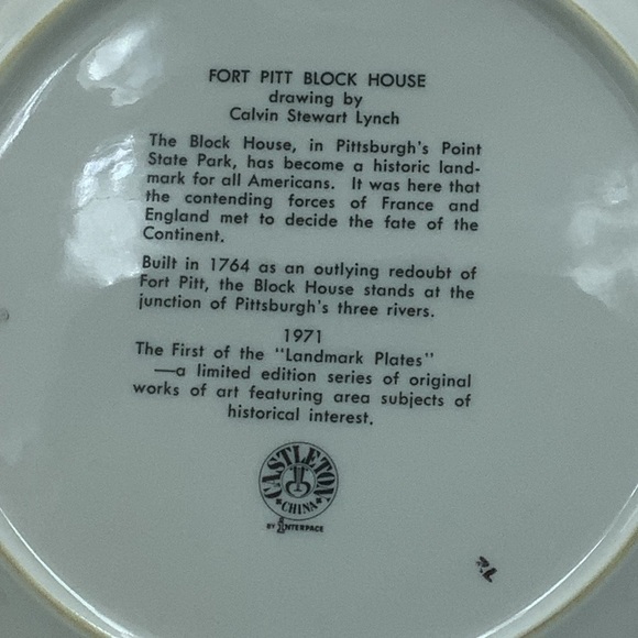 Vintage 1971 Castleton China Fort Pitt Blockhouse 10 3/4” Collector Plate - Picture 9 of 10